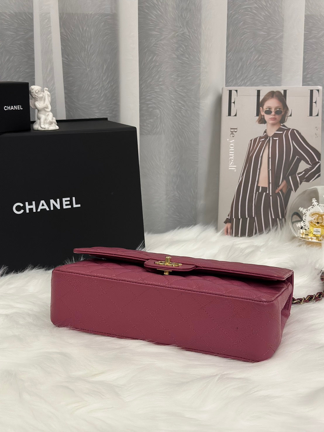 CHANEL 經典口蓋包 CF25 - 玫瑰粉金7開