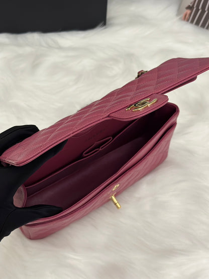 CHANEL 經典口蓋包 CF25 - 玫瑰粉金7開