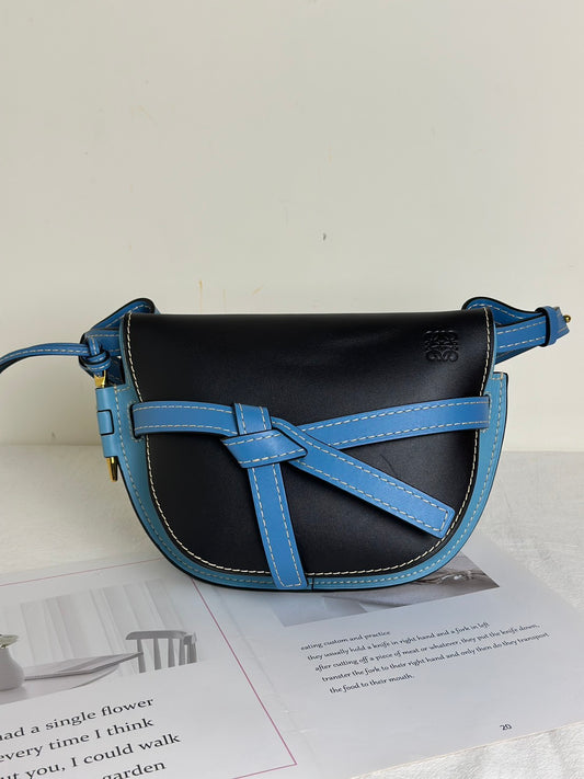 LOEWE Gate馬鞍包 - 中號水藍拚黑