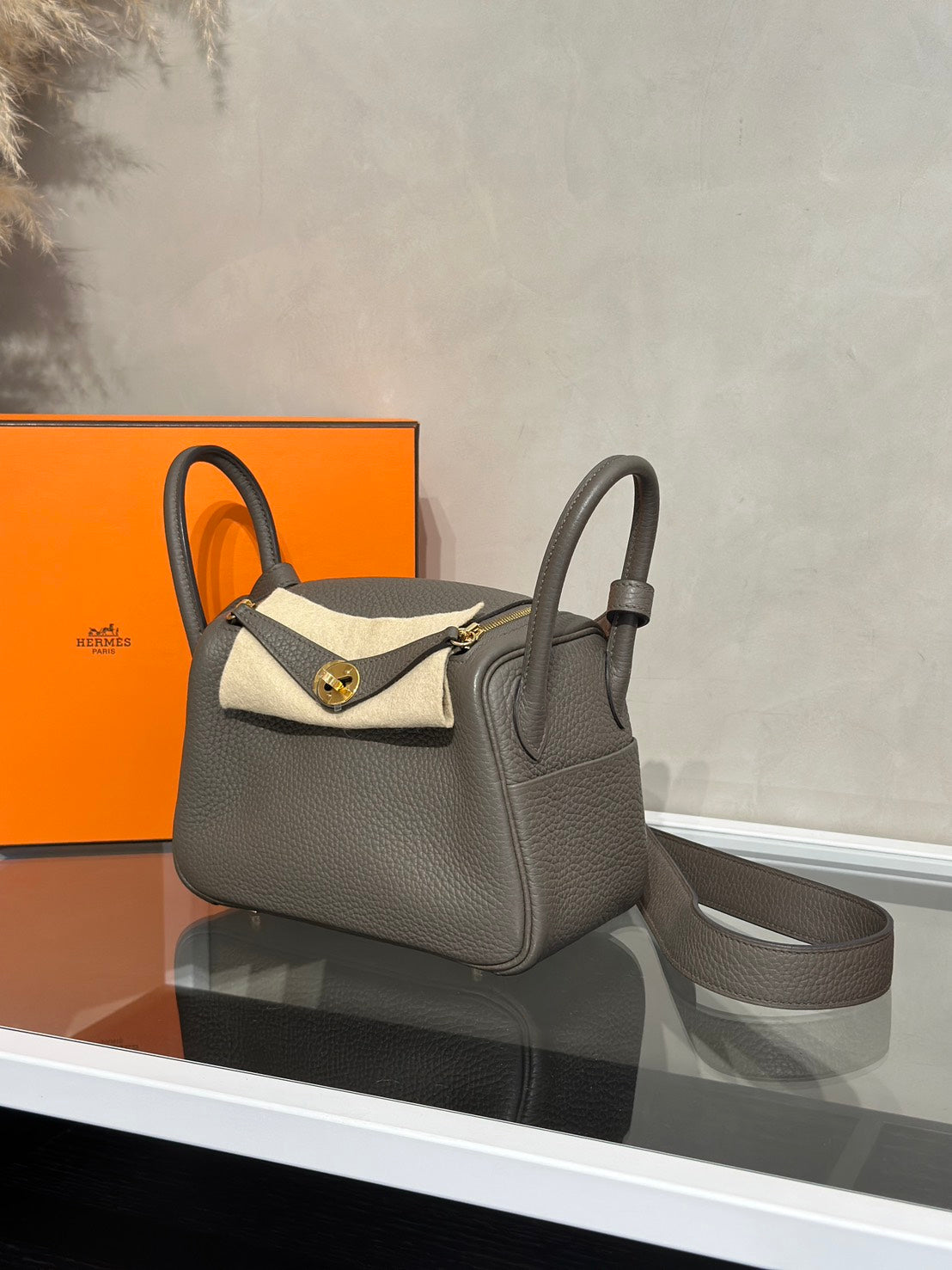 HERMES Mini Lindy - 錫器灰金 Y