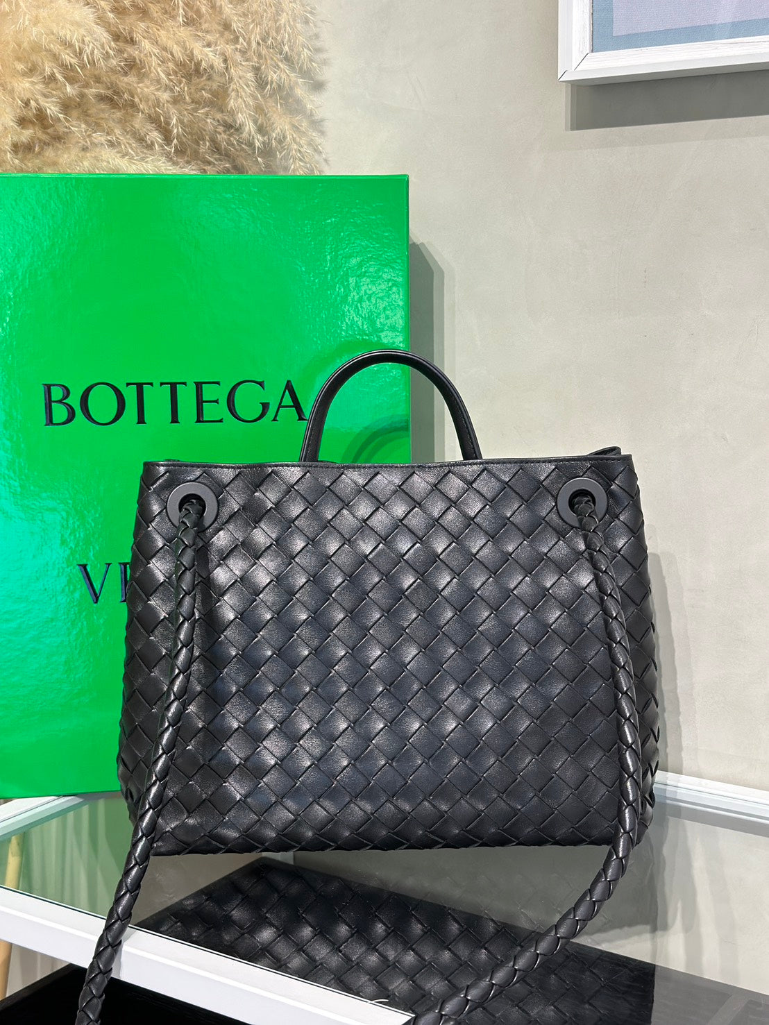 BOTTEGA VENETA Andiamo編織單肩包 - 中號黑金