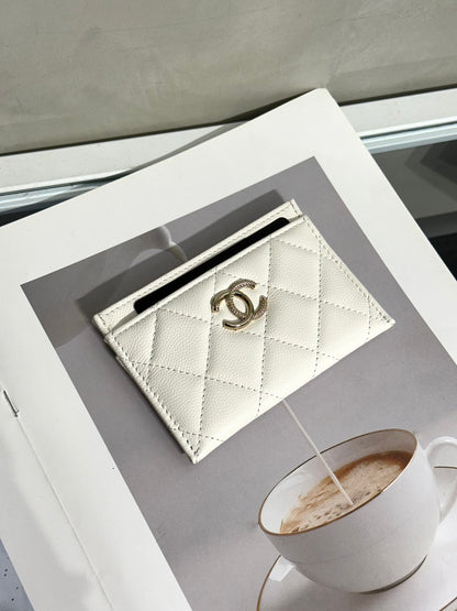 CHANEL 25K粒面牛皮名片夾 - 白金