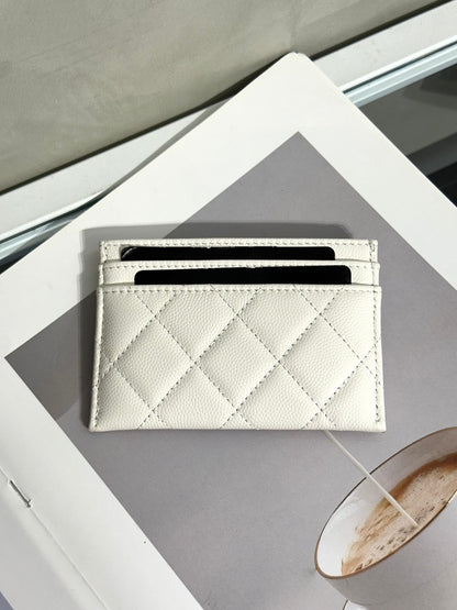 CHANEL 25K粒面牛皮名片夾 - 白金