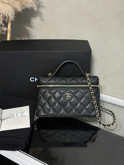 CHANEL LP粒面牛皮手提飯盒包 - 黑金