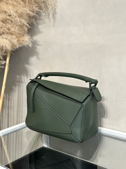 LOEWE Puzzle小牛皮手袋 - 小號綠