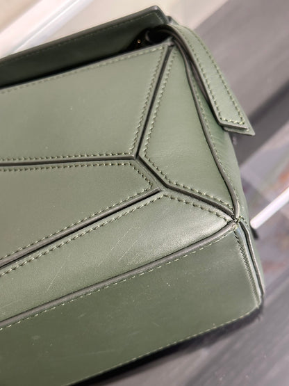 LOEWE Puzzle小牛皮手袋 - 小號綠