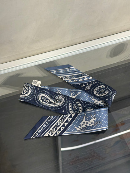 HERMES Cheval de Coeur Bandana愛心駿馬Twilly - 藍