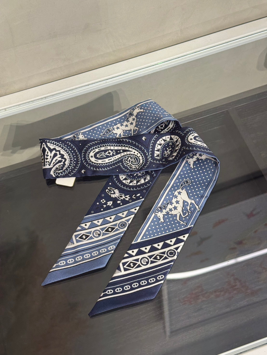 HERMES Cheval de Coeur Bandana愛心駿馬Twilly - 藍