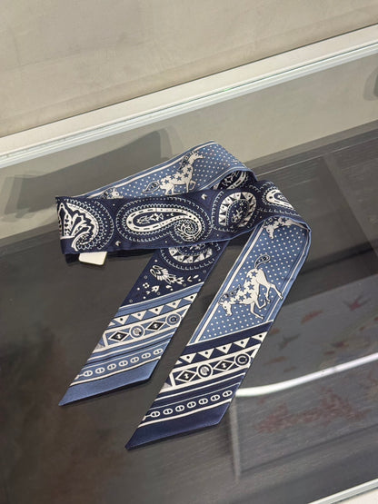 HERMES Cheval de Coeur Bandana愛心駿馬Twilly - 藍