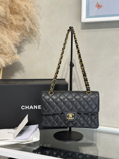 CHANEL 經典口蓋包 CF23 - 粒面牛皮黑金