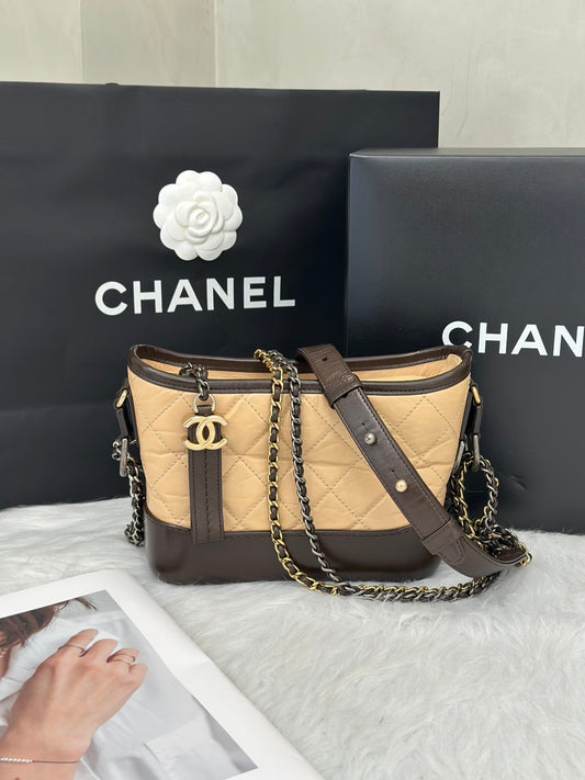CHANEL 雙鍊條流浪包 - 小號奶茶可可26開