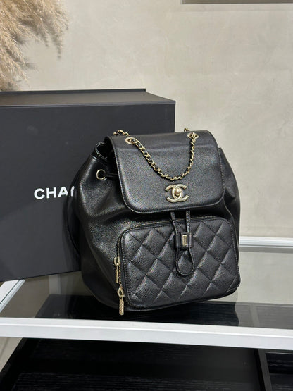 CHANEL Affinity粒面牛皮後背包 - 黑金