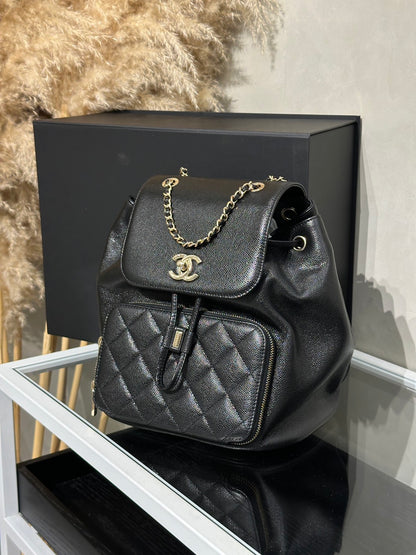 CHANEL Affinity粒面牛皮後背包 - 黑金
