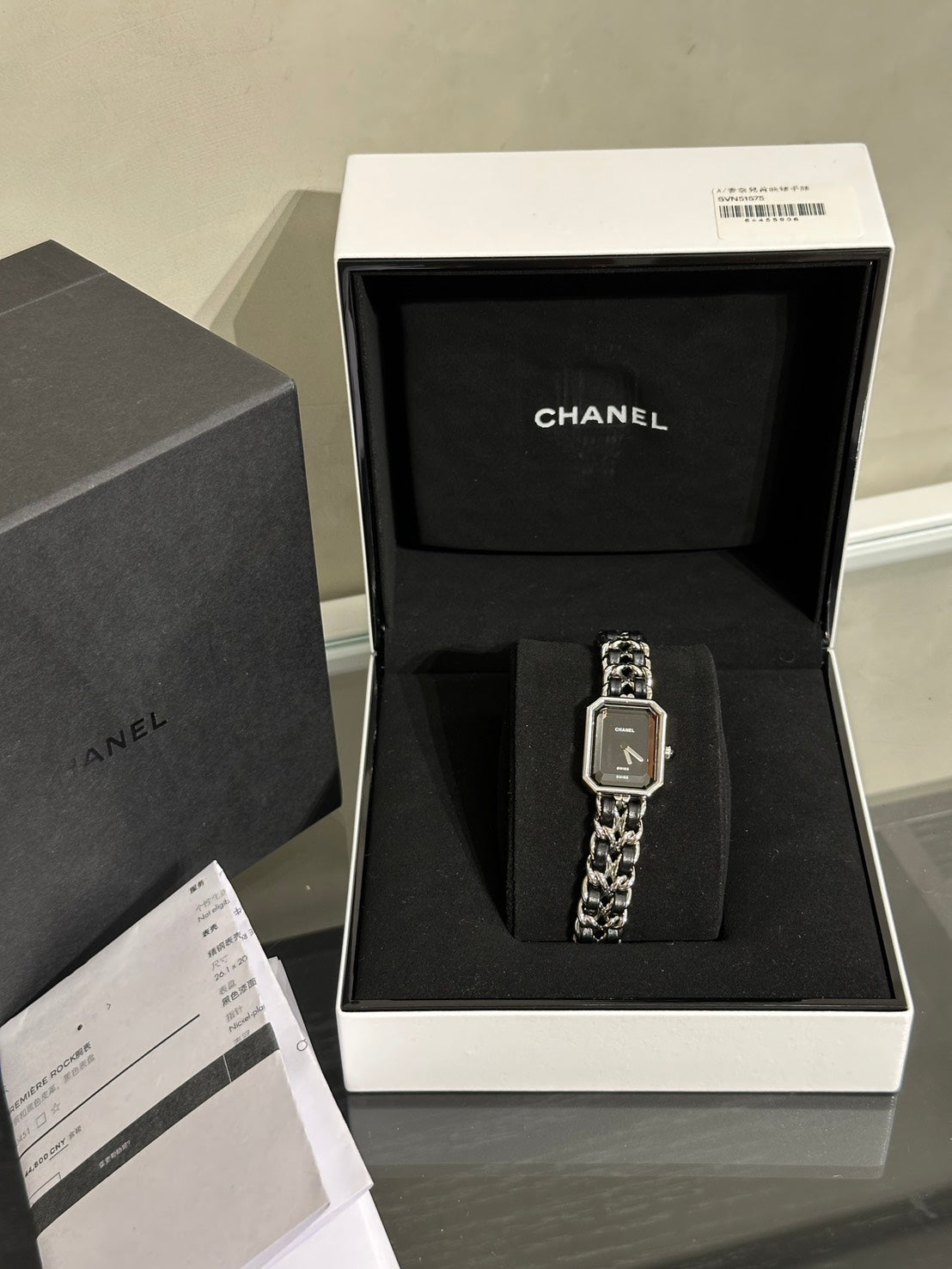 CHANEL 經典Premiers Rock皮穿鍊方糖腕錶 - S黑銀