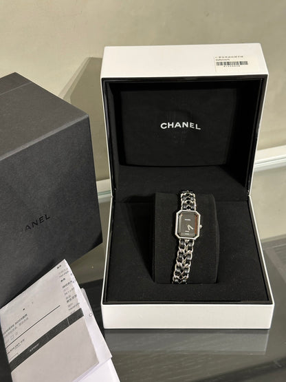 CHANEL 經典Premiers Rock皮穿鍊方糖腕錶 - S黑銀
