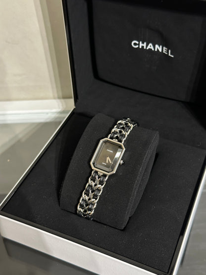 CHANEL 經典Premiers Rock皮穿鍊方糖腕錶 - S黑銀