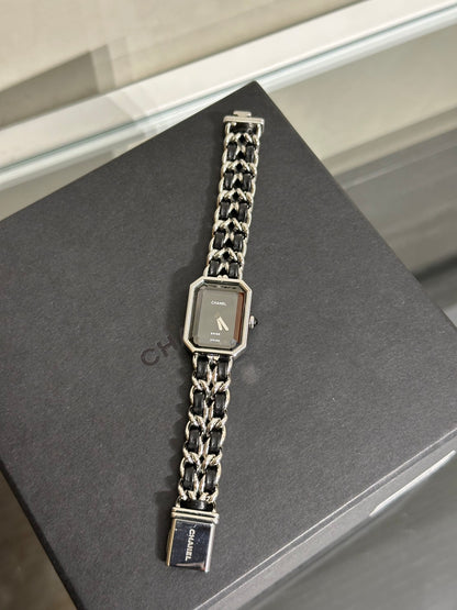 CHANEL 經典Premiers Rock皮穿鍊方糖腕錶 - S黑銀