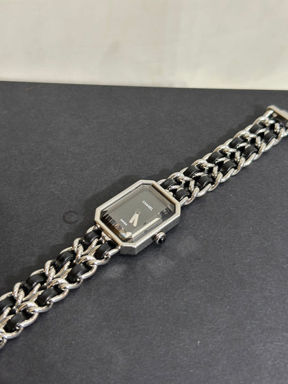 CHANEL 經典Premiers Rock皮穿鍊方糖腕錶 - S黑銀