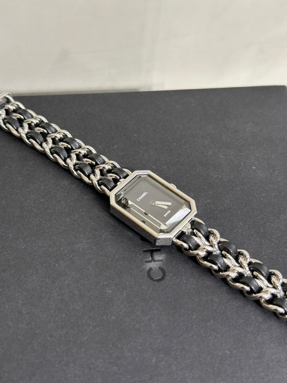 CHANEL 經典Premiers Rock皮穿鍊方糖腕錶 - S黑銀