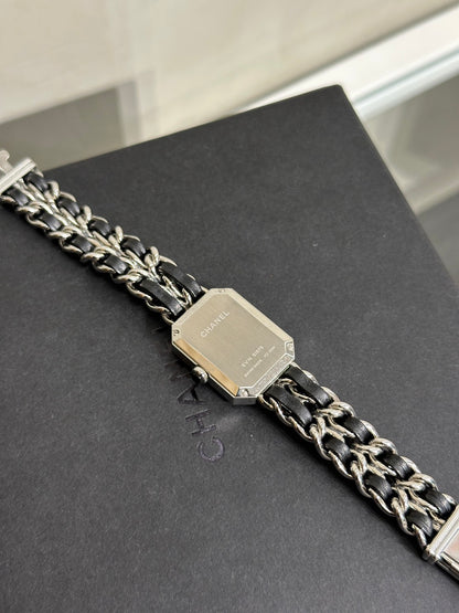 CHANEL 經典Premiers Rock皮穿鍊方糖腕錶 - S黑銀