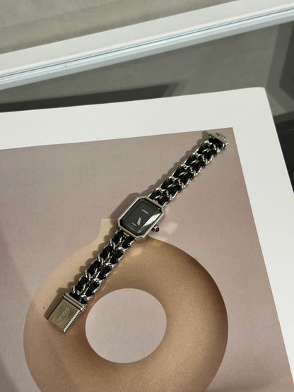 CHANEL 經典Premiers Rock皮穿鍊方糖腕錶 - S黑銀