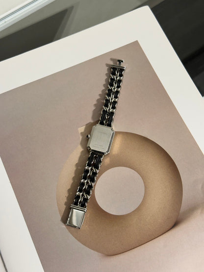 CHANEL 經典Premiers Rock皮穿鍊方糖腕錶 - S黑銀