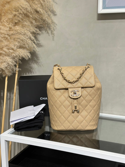 CHANEL 薩爾茨堡雙肩包 - 小號米金