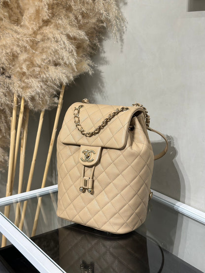 CHANEL 薩爾茨堡雙肩包 - 小號米金