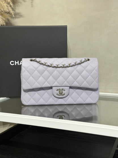 CHANEL 經典口蓋包CF25 - 粒面牛皮淺紫銀