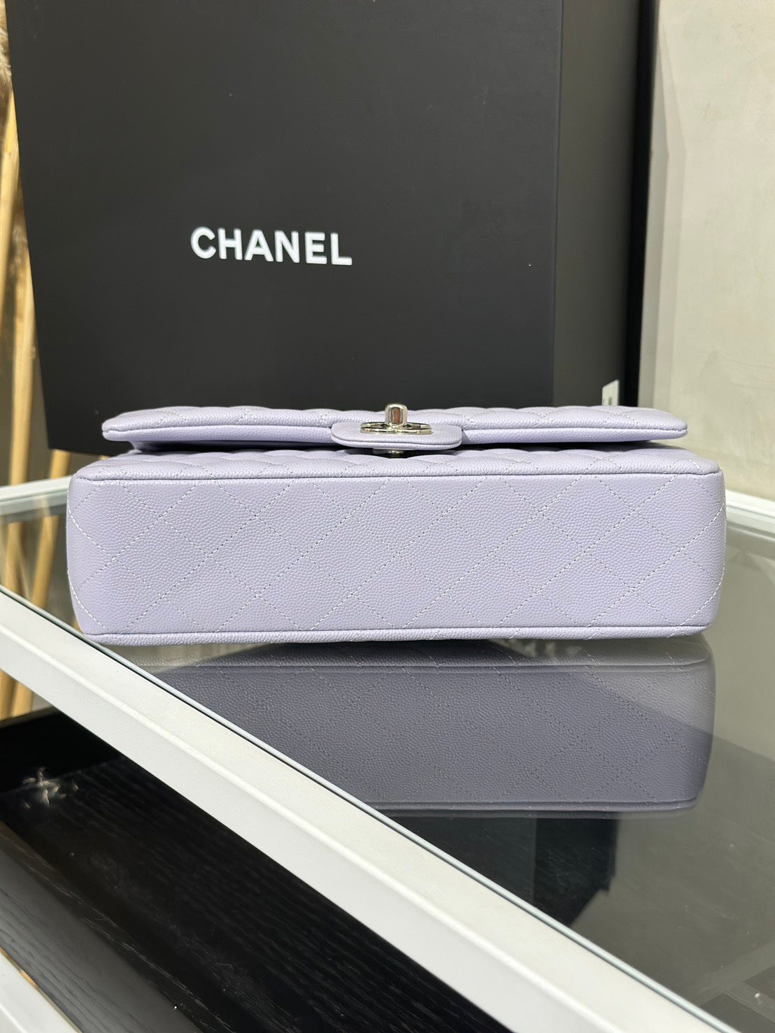 CHANEL 經典口蓋包CF25 - 粒面牛皮淺紫銀