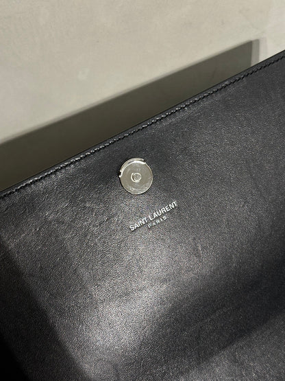 YSL 蛇皮壓紋鍊包 - 黑銀