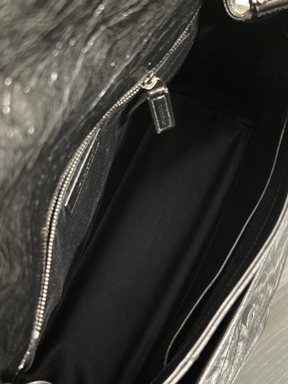 YSL Niki 小牛皮手袋 - 中號黑字銀鍊