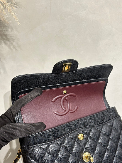 CHANEL 經典口蓋包 CF23 - 粒面牛皮黑金