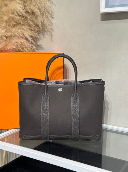 HERMES Garden Party 30 - Bai Brun T3 帆布棗棕色 G
