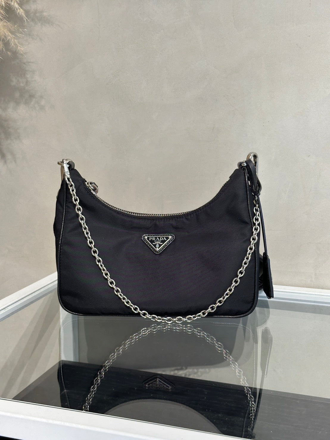 PRADA 經典三合一尼龍斜背包 - 黑銀