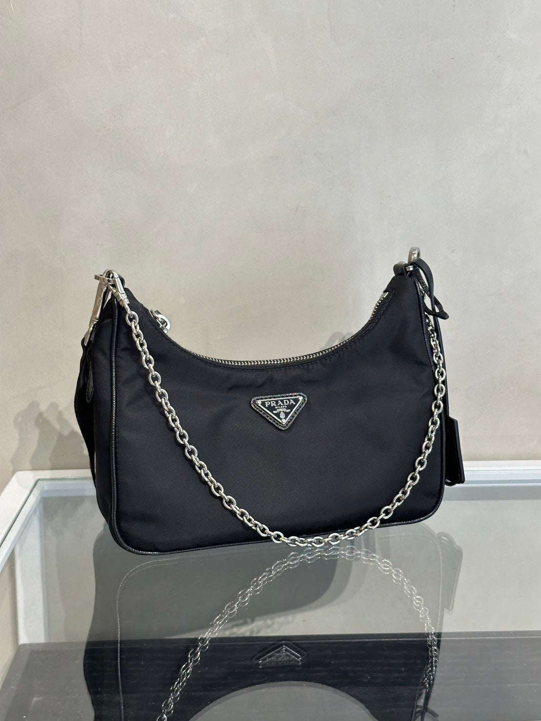 PRADA 經典三合一尼龍斜背包 - 黑銀