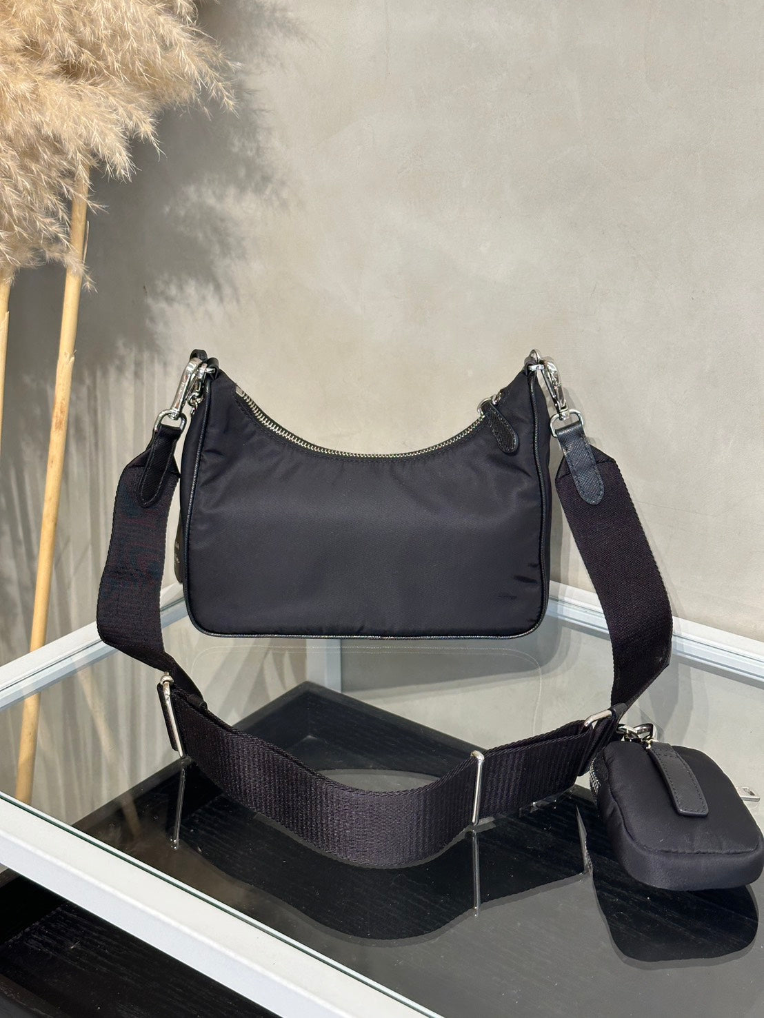 PRADA 經典三合一尼龍斜背包 - 黑銀