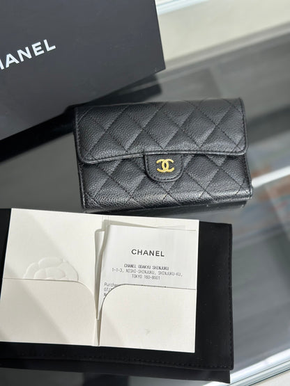 CHANEL 經典粒面牛皮中夾 - 黑金