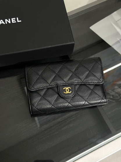 CHANEL 經典粒面牛皮中夾 - 黑金