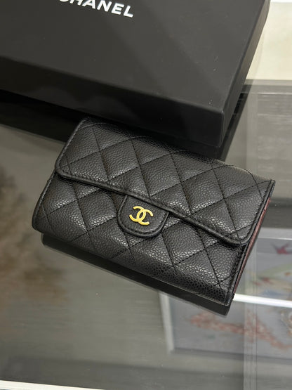 CHANEL 經典粒面牛皮中夾 - 黑金