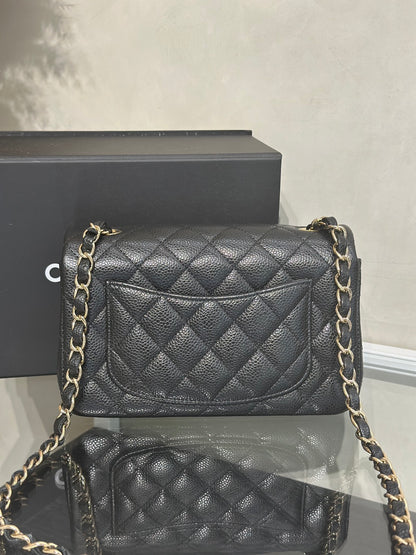 CHANEL 經典口蓋包Mini CF20 - 粒面牛皮黑金25開