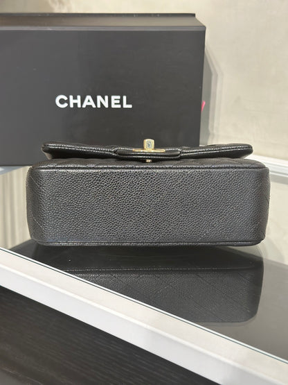 CHANEL 經典口蓋包Mini CF20 - 粒面牛皮黑金25開