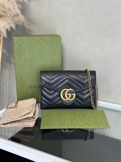 GUCCI Marmont Matelasse風琴WOC - 黑金