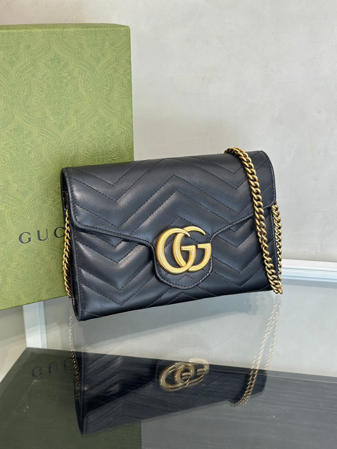 GUCCI Marmont Matelasse風琴WOC - 黑金