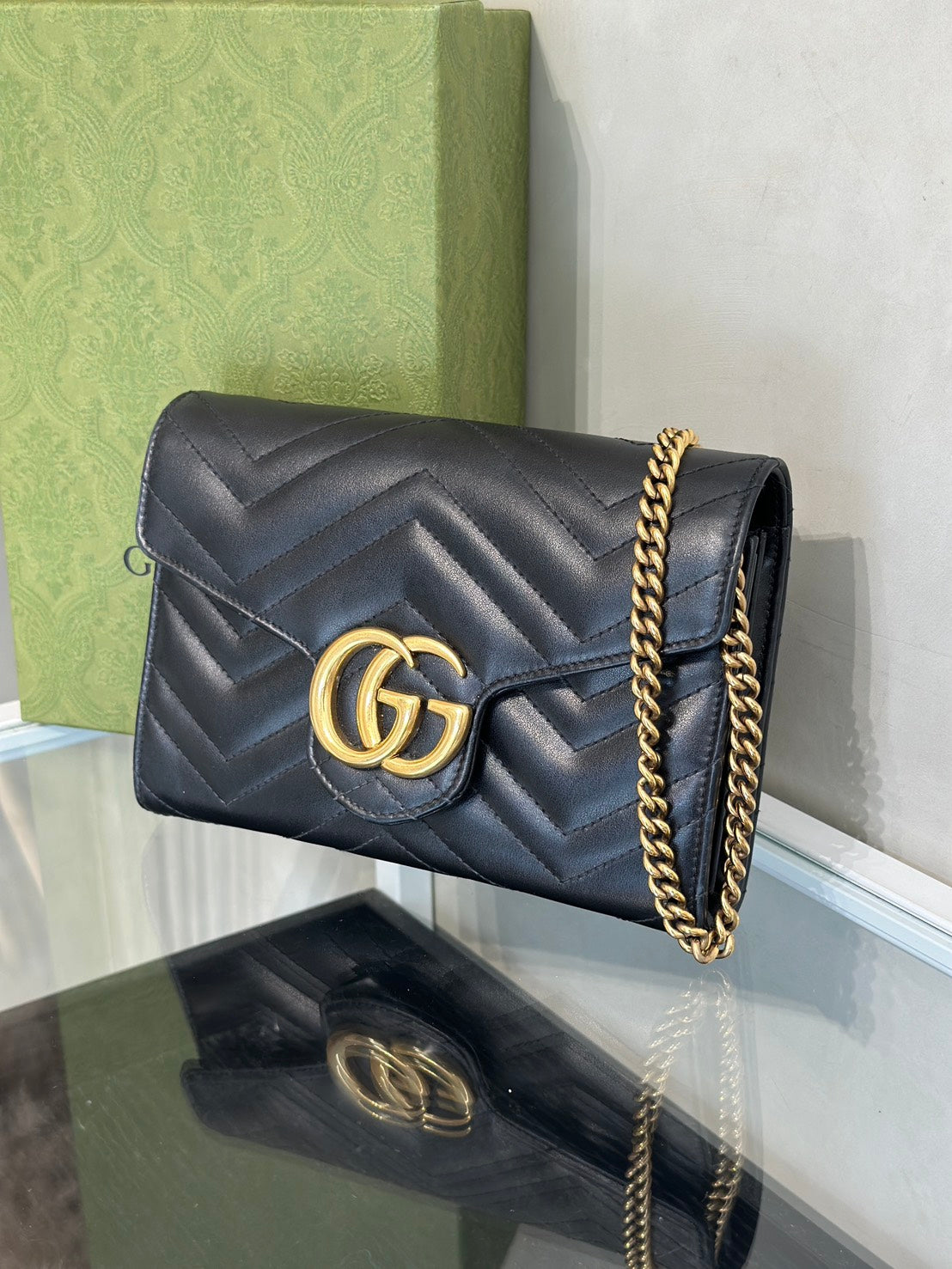 GUCCI Marmont Matelasse風琴WOC - 黑金