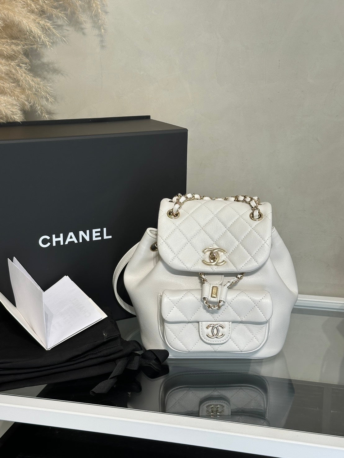 CHANEL Duma小牛皮後背包 - 小號白金