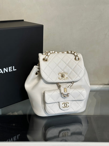 CHANEL Duma小牛皮後背包 - 小號白金