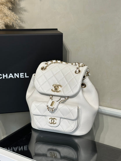 CHANEL Duma小牛皮後背包 - 小號白金