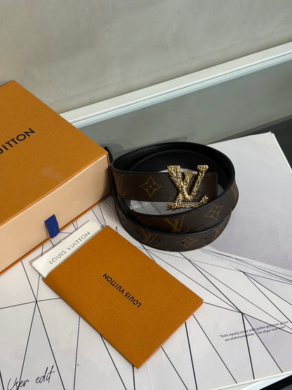 LOUIS VUITTON 羽毛造型釦雙面腰帶 80