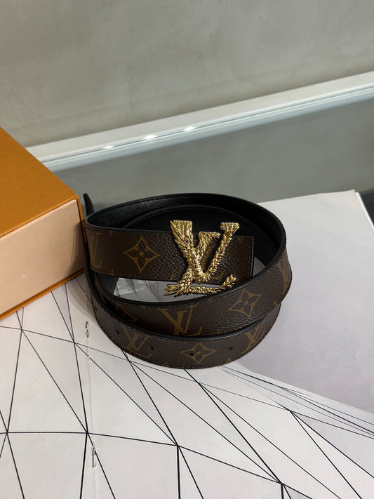 LOUIS VUITTON 羽毛造型釦雙面腰帶 80
